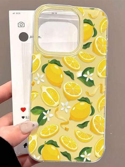 Lemon Yellow Painted Thickened Perforated Minimalist Anti-Drop Printed Phone Case Compatible With IPhone 17, 17 Pro, 17 Pro Max, 16, 16 Pro, 16 Pro Max, 16 Plus, 15 XR, 7, 8, 15 Pro Max, 12 Pro Max, 13 Pro Max, 14 Pro Max, 13, 14, 11, 12P, 14P, 11P, 12P, XS, XR, 7/8P, 7/8 GES2