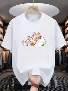 Top femenino manga corta cuello redondo en algodón puro, diseño estampado moderno, tela fresca y aireable, prenda versátil para look casual, ocasiones diarias y encuentros sociales todo el año - Blanco - Ver 1