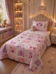 Double Print Children's Single Bedspread Set (2 Pieces) - 公主 - 查看 3