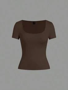 Set de 3 camisetas de punto para mujer, multicolor, camisetas básicas de primavera/verano para mujer, tops ajustados básicos, paquete de tops básicos, tops básicos para mujer, tops de ajuste ceñido, tops básicos, tops de mujer de cuello cuadrado, tops de verano para mujer, tops de manga corta para mujer, tops de verano para mujer, camisetas de mujer - Multicolor 7 - Ver 4
