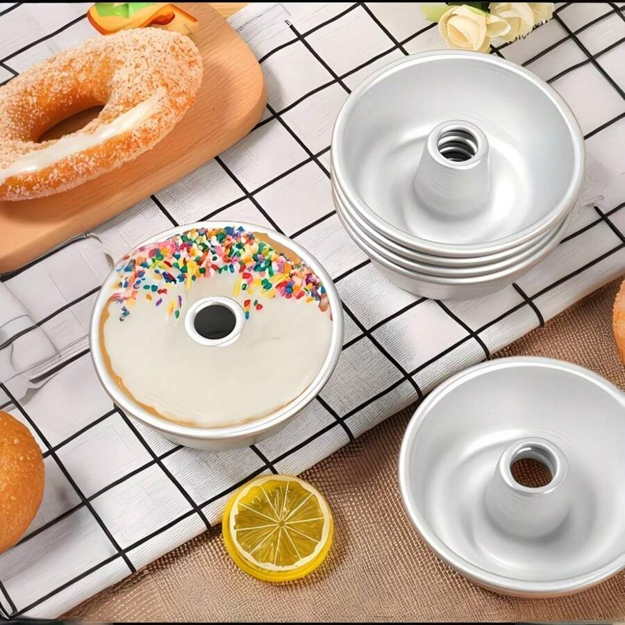 4.5 Inch Angel Hollow Cake Tray - Aluminum Alloy Non-Stick Donut Mold, Suitable For High Temperature Oven, Perfect For Making Small Round Cakes