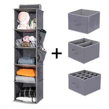1pc/2pcs/4pcs Hanging Closet Organizer, 5-Tier Design With 3 Drawers And Side Pockets, Suitable For Dorm, Bedroom And Closet Organization, Fits Sweaters, Shirts, Shoes And Other Items, Comes With Hanging Multi-Layer Storage Bag And Clothing Hooks, Suitable For Clothing/Shoes Storage, Ideal For Closet, Home Storage, Multi-Layer Hanging Storage Bag - View 3