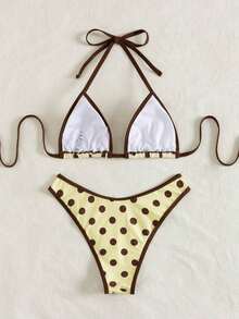 Set de 2 bikinis sexy y de moda en negro y blanco para mujer, ropa de playa de verano para vacaciones - Amarillo albaricoque - Ver 2