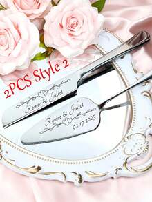Custom Engraved Stainless Steel Cake Cutter Set - Personalized Name Cutter, Wedding Cake Cutter, Pizza Cutter, Baking Tools, Tableware Set, Mother's Day/Father's Day Gift, Wedding Bridesmaid/Groomsman Gift, Suitable For Weddings, Parties, Bars - Multicolor - View 7