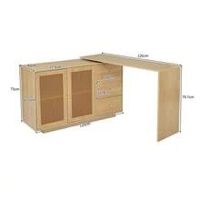 L-Shaped Corner Desk, Computer Desk With Rattan Doors, Dressing Table, White 126 Cm - Natural Color - View 5