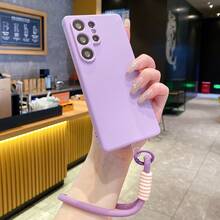 1件純色類矽膠手機保護殼，附編織腕帶，適用 Android 系列全球版 A04 A05 A14 A15 A34 A54 A56 A36、Honor 400 X6 7 8 9、Note 14 13 12 多款手機型號 - 淡紫色 - 查看 3
