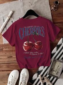 Mi mejor amiga es mi camiseta de cuello redondo con estampado de fruta en forma de cereza para mujeres - Color caoba - Ver 2