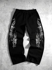 Quần nỉ ống rộng dáng suông unisex phong cách Gothic Metal tối giản, quần thể thao phong cách đường phố Mỹ in họa tiết văn hóa Black Metal, quần thường ngày thoải mái - màu đen ống thẳng - màu đen - Xem 3