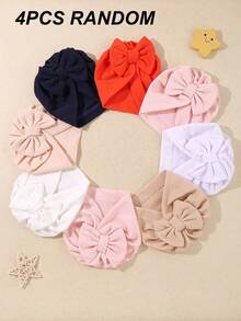 1/4pcs Random Color Cute Baby Knotted Bow Newborn Hat, Toddler Infant Newborn Hat, Baby Summer Beach Hat - Multicolor - View 11