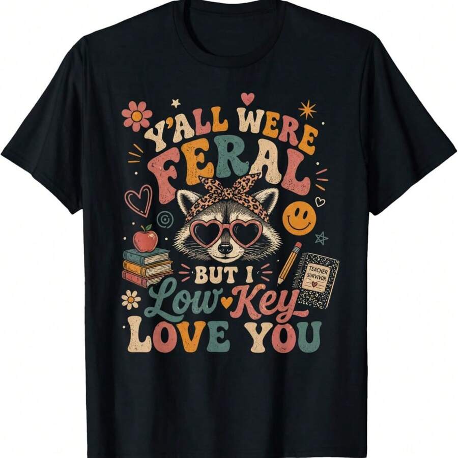 Y'all Were FERALs But I Low Key Love You Raccoon Iced Coffee T-Shirt - Black - View 1