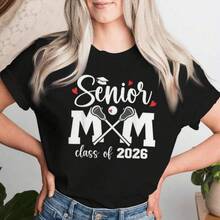 Tops de mujer, Camisetas de mujer, blusas para dama casuales, tops de mujer, estilo de los a￱os 2000, Camiseta de mujer "Lacrosse Senior Mom Class Of 2026 Lacrosse Senior Mama" regalos para ella, Camiseta casual de manga corta con cuello redondo y estampado de letras y dibujos animados para mujer.camisa blusa casual mujer blusa elegante mujer ofertas conjunto de mujer chamarras para dama playeras deportivas para mujer top deportivo mujer top de mujer  flash oferta - Negro - Ver 1