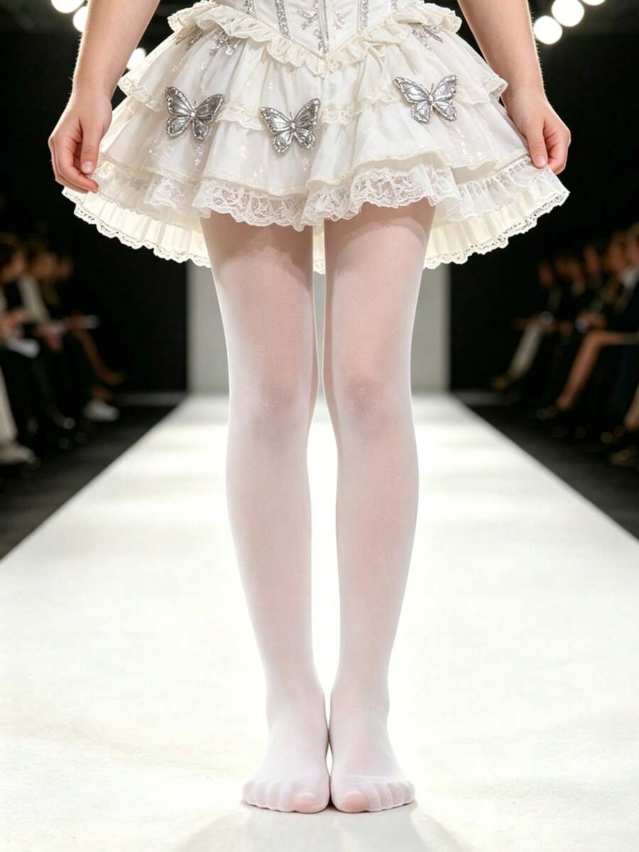 1双女童/儿童白色多功能舞蹈袜,时尚经典肤色透气薄袜,柔软舒适,适合舞蹈练习、外出、度假、校园生活 - 白色 - 查看 1