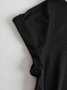 Women's Casual, Versatile, Short-Sleeved T-Shirt With Round Neck And Slogan Print, Summer Color, Pure-Cotton - Black - View 5