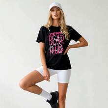 New Women's Summer T-Shirt With Graffiti Bear Print, Short Sleeve, Loose Fit, Versatile, Pure Cotton, Casual Style - 白色 - 查看 5