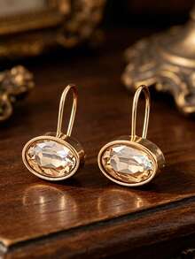 1 Pair Minimalist Luxury Gold Faux Gemstone Earrings, Elegant High-End Daily Wear Versatile Earrings For Women - Champagne Gold - View 5