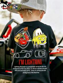 Disney Licensed Cars Lightning McQueen Kids' T-Shirt, Short-Sleeve Casual Top, Double-Sided Themed Tee, Machine Washable, Great For Daily Wear, Playdates, Casual Hangouts And Street Style, Shipped From Local Warehouse - 黑色 - 查看 2