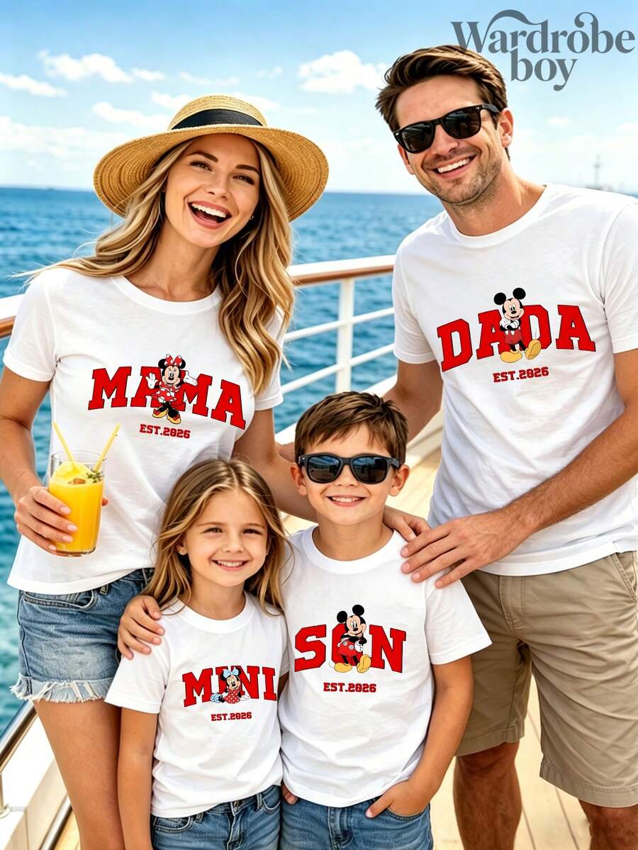 Disney 2026 Family Shirts ,Short-Sleeve Parent-Child Printed T-Shirt, Patterned T-Shirt, Cotton Patterned T-Shirt, Mickey Mouse And Minnie Printed T-Shirt, Suitable For Family Outings And Vacations. Mother's Day And Father's Day T-Shirt, Suitable For Men And Women. Cotton T-Shirt, Comfortable And Breathable. - 男人 - 查看 1