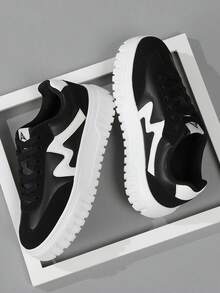 Damen Schuhe lässig Sport Farbblock Sneaker, beliebte rosa Schuhe für den Campus, bequem und atmungsaktiv - Schwarz - Übersicht 4