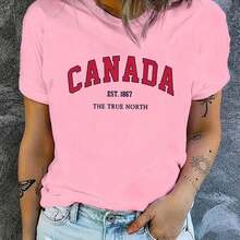 Summer TopviralwomensT-Shirts, Women's Casual Short-Sleeve T-Shirts With CANADA Lettering And Interesting Cartoon Prints, Made Of Blended With Some Elasticity,, Comfortable All-Season Round-Neck Design, Suitable For Daily Wear, Comfortable Clothing, Opaque Material, Loose Fit Summer Outfit For Women, 100% Cotton, A Must-Have For The Festival - White - View 7