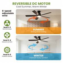 Ventilador de Techo de 52 Pulgadas con Luz LED Regulable y Control Remoto Motor DC Silencioso Reversible 3 Temperaturas de Color Ajustables para Dormitorio Sala de Estar - Ventilador de techo – Negro – Montaje con varilla - Ver 5