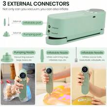 Mini Vacuum Sealer For Food, 3 In 1 Cordless Rechargeable Food Sealer For Dry/Moist Food Storage With 4 Snack Bags, Heat Sealer For Chip Bags, Inflation Pump For Balls/Swim Ring Gift - Green - 預設 - 查看 2
