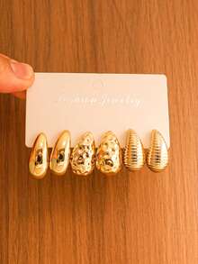 2-16 piezas Pendientes vintage exagerados en tono dorado, estilo único del milenio adecuado para bailes, fiestas, festivales de música, bares - Multicolor - Ver 2