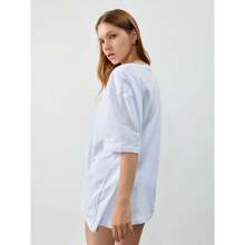 Camiseta de manga corta versátil de estilo retro europeo y americano para mujer, nueva camiseta de verano holgada con estampado estilo Hong Kong. - Negro - Ver 5