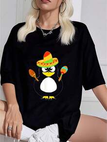 Wildebeest Costume, Hat, Mexican Water Bird, Maraca T-Shirt, New Style 2026, Women's T-Shirt, Summer Print, Fashion T-Shirt, SPJI Women's T-Shirt - 黑色 - 查看 7