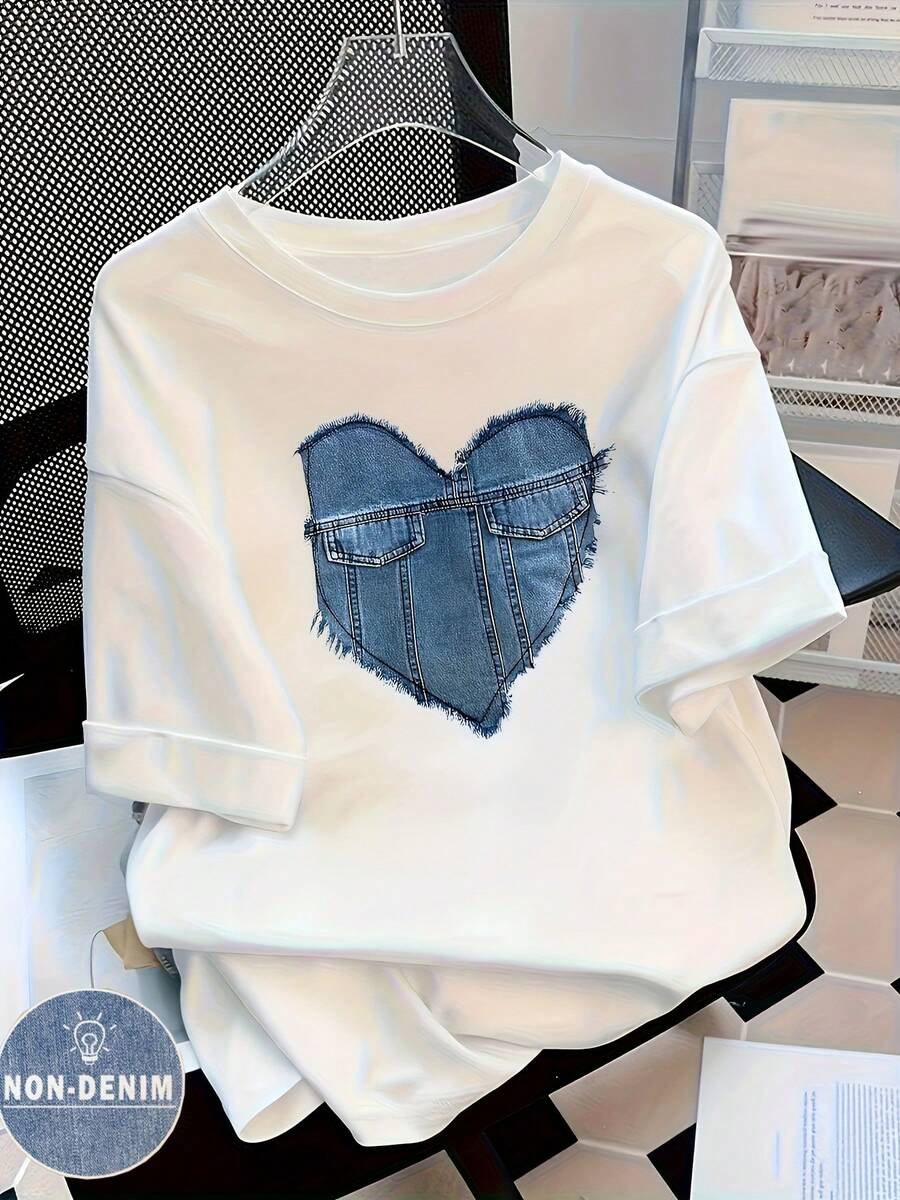 Camiseta de manga corta 100% algodón para mujer - Camiseta minimalista con letras, camisa suave casual para uso diario y atuendos formales - Para todas las estaciones, camisetas para damas, ropa versátil, ajuste cómodo, top básico, amantes de la moda
