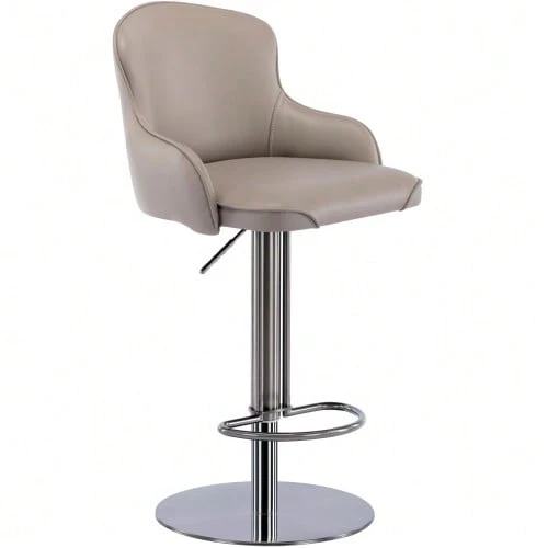 Titanium Black Stainless Steel Bar Stools, Modern Bar Chairs In Quality Leather With Backrest, Swivel And Height Adjustable For Kitchen Counter And Dining Room - 灰色 - 查看 1