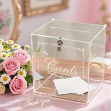Transparent Acrylic Card Holder With Lock, Envelope/Wallet, Suitable For Wedding, Graduation, Birthday, Baby Shower, Party - Gold Floral Design Gift Card Organizer - Multicolor - View 4
