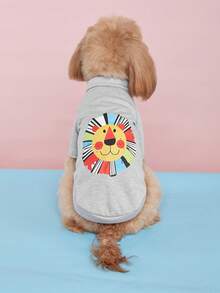 Spring/Summer New Pet Clothes, Dog Apparel With Coconut Tree & English Text Print, Comfortable Breathable Outfit For Medium/Small Dogs, Teddy/Poodle - Grey - View 4
