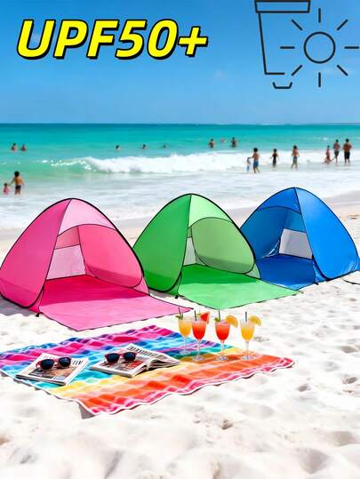 UPF 50+ Portable 2-Person Beach Tent Canopy, Lightweight Outdoor Camping Fishing Gardening Pet Use, Easy Setup, Pink/Blue/Green, Ideal Beach Vacation Essential And Gift