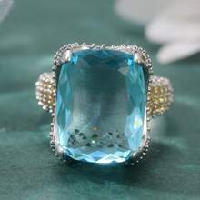 Fashionable Romantic Square Blue Ring, Exquisite Elegant Jewelry For Women, Versatile Party Accessory, Ideal Birthday/Anniversary Gift - Silver - View 9