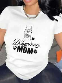 Short-Sleeved Polyester T-Shirt With A Doberman Mom Design, Ideal For Wearing In The Living Room At Home, Durable And Comfortable Fabric, Stylish Graphic Tee For Everyday Wear, Soft Material, Perfect Gift For Pet Lovers - [White] - View 11
