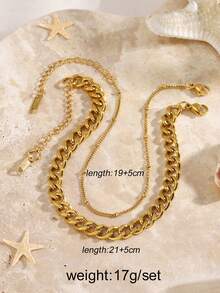 2pcs Stainless Steel 18K Gold Plated Beach Style Chain Anklets, Suitable For Women's Daily And Beach Wear - Multicolor - View 2