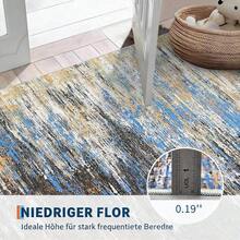 Moderner abstrakter Teppich, waschbar, rutschfest mit TPR-Rücken, weicher Kurzflor, fleckenresistent, farbbrillant - Blaubraun - Übersicht 2