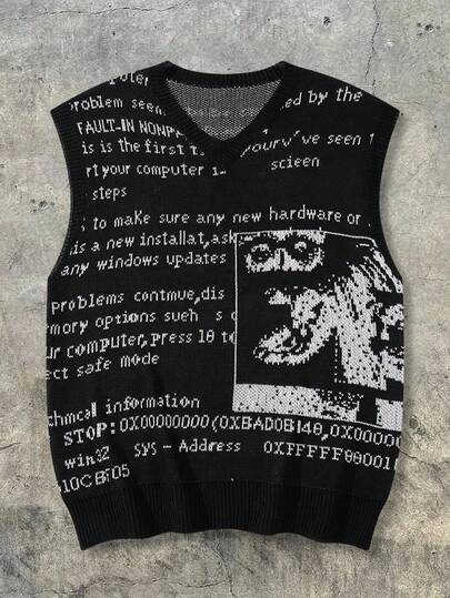  Áo tank top nam không tay cổ chữ V dáng rộng in họa tiết ANDREILEE, đa năng cho phong cách đường phố và đi làm, màu đen, mùa xuân/hè.