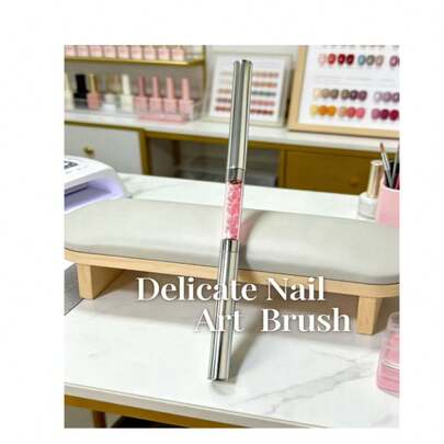 Dual-Ended Nail Art Tool, Gel Brush & Spatula In One, Pink Rhinestone Handle For Easy Gel Application & Mixing