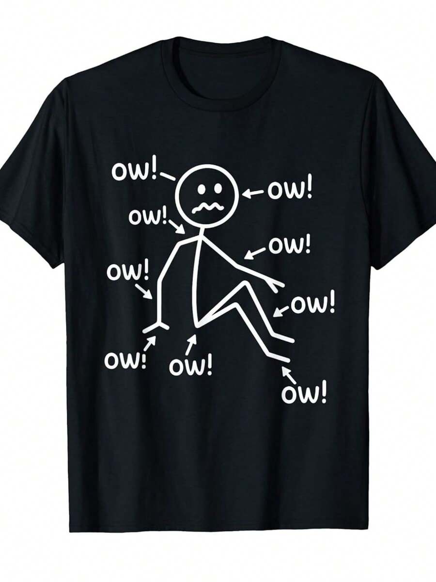 Camiseta de Concientización sobre el Dolor Crónico, con imagen de un búho sonriente y diseño de síntomas de fibromialgia, cuello redondo suave y cómodo, talla unisex SX, un regalo ideal para pacientes con fibromialgia, camiseta de cuello redondo de estilo retro clásico informal, lavable a máquina, adecuada para uso casual, blusas para dama. - Negro - Ver 1