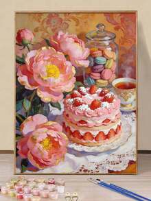 Kit de pintura digital de tarta de arándanos con lavanda y flor de margarita, 40x50cm/16x20 pulgadas, regalo de vacaciones - 40*50cm - Ver 5