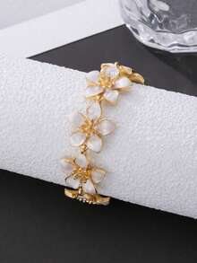 1pc Delicate Cherry Blossom Anklet, Oil-Drip Floral Design, Niche Vacation Style Versatile Children's Anklet - White - View 5