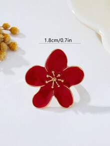 1pc Fashionable Minimalist Red Enamel Flower Ring, Suitable For Women's Casual, Party, Afternoon Tea Daily Wear - Red - View 4