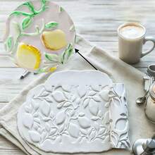 High-Detail Polymer Clay Texture Rolling Pin, Lemon Tree Leaf Texture, Deep Embossed Design, Featuring Stylized Lemons, Curling Vines, And Intricate Leaves. Suitable For Ceramic, Wall And Floor Texture Rolling, Crafts And Handmade Art Projects, Jewelry DIY Making - A - View 3