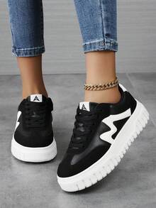 Damen Schuhe lässig Sport Farbblock Sneaker, beliebte rosa Schuhe für den Campus, bequem und atmungsaktiv - Schwarz - Übersicht 2