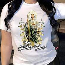 1 Pc Women's Short-Sleeved T-Shirt With Round Neck Featuring A Jesus Print And Faith Message For Added Comfort And Casual Style. 180g 100% Cotton - 白色 - 查看 10