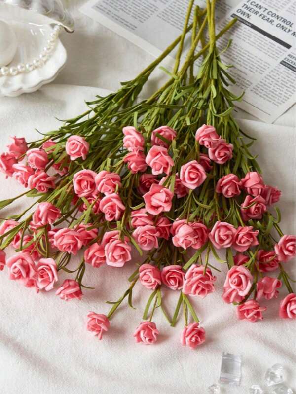 1pc Realistic Mini Rose Bouquet, Foam Floral Decor, Suitable For Valentine's Day Gift, Wedding Bouquet/Centerpiece, Outdoor Party Backdrop, Indoor/Desktop, Garden/Potted Plant Decoration