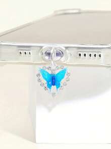 Accesorio de enchufe antipolvo con decoración de mariposa y corazón de ónix y cristal, accesorio colgante compatible con todos los modelos de teléfono - Multicolor - Ver 5
