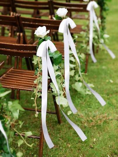 12pcs White Satin Ribbon Bow Ties, Size 4*200cm/1.57*78.7in, Suitable For Wedding Chair Decoration, Elegant Ceremony Wedding Backdrop Decor, Reusable Aisle Decor, Applicable For Holiday Celebration, Anniversary, Birthday Party, Photo Backdrop, Wedding Ceremony And Graduation