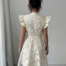 Women's Elegant Stand Collar Lace Solid Cap Sleeve A-Line Mini Dress, Suitable For Date, Party, Garden, Valentine's Day, Holiday - Albaricoque - Ver 3